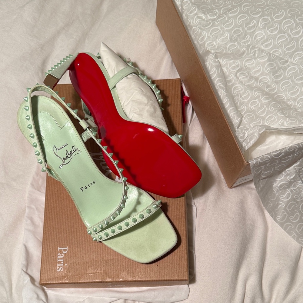 Christian Louboutin Light Green Studded Heels